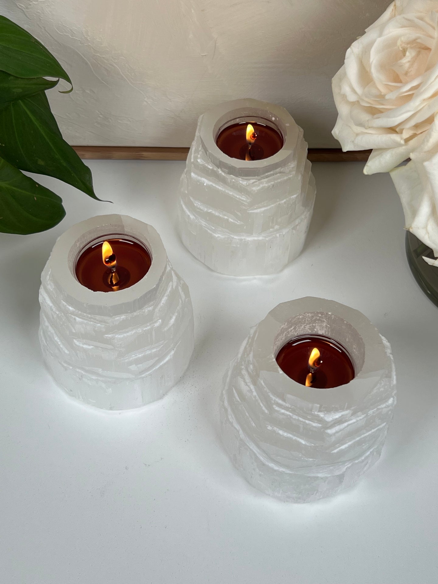 Satin Spar Selenite Candle Holder